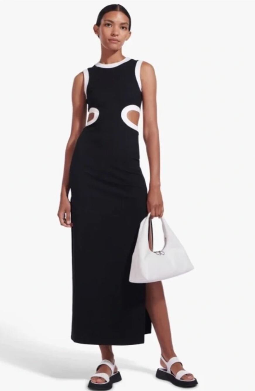 Staud Dress Medium Dolce Midi Black White Party Downtown Chic Minimalist Elegant - Picture 1 of 16